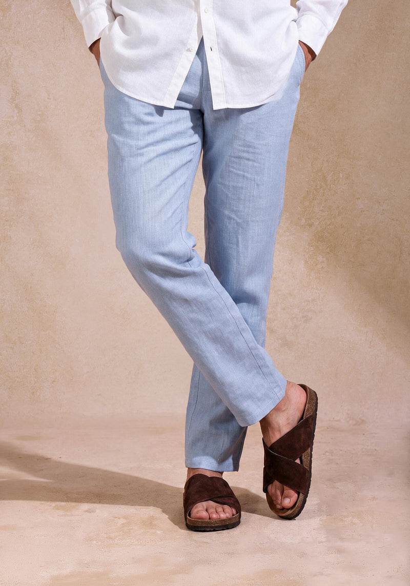 Airy Blue Soléa Pure Linen Pants