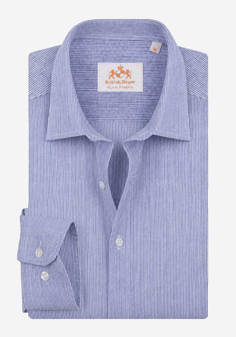 Marine Blue Stripe Belgian Linen Shirt