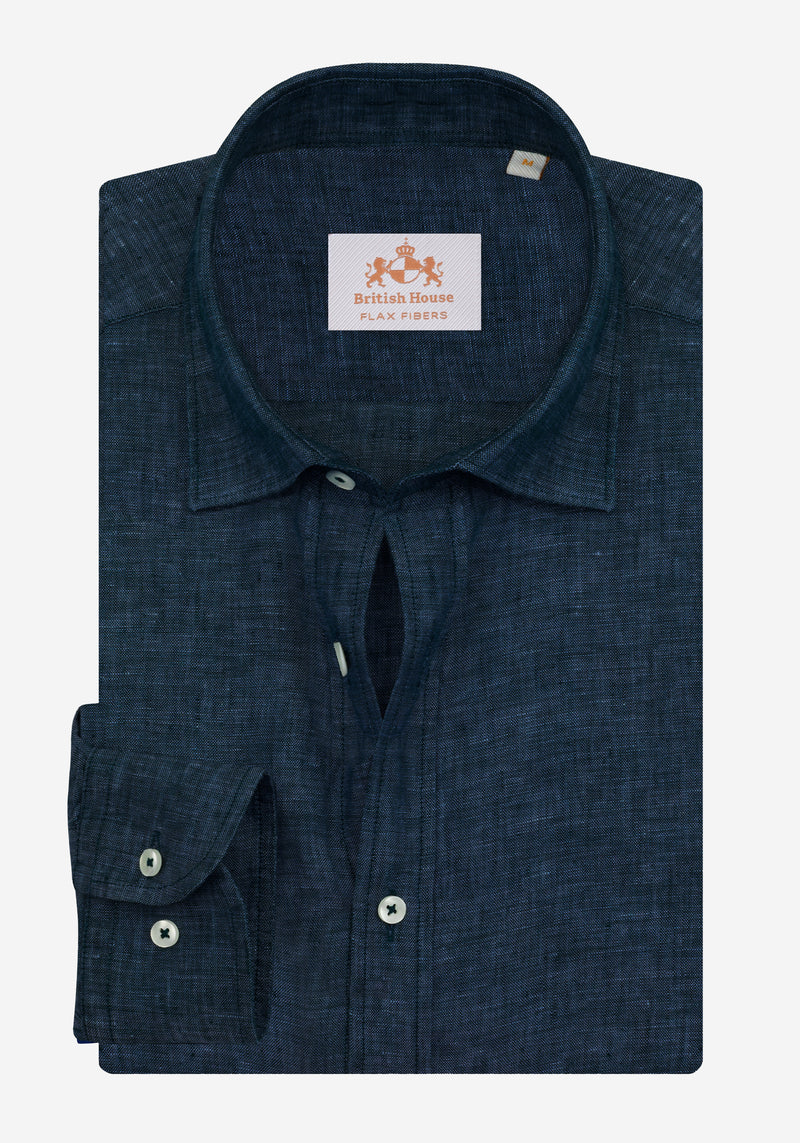 Atlantic Navy Belgian Linen Shirt