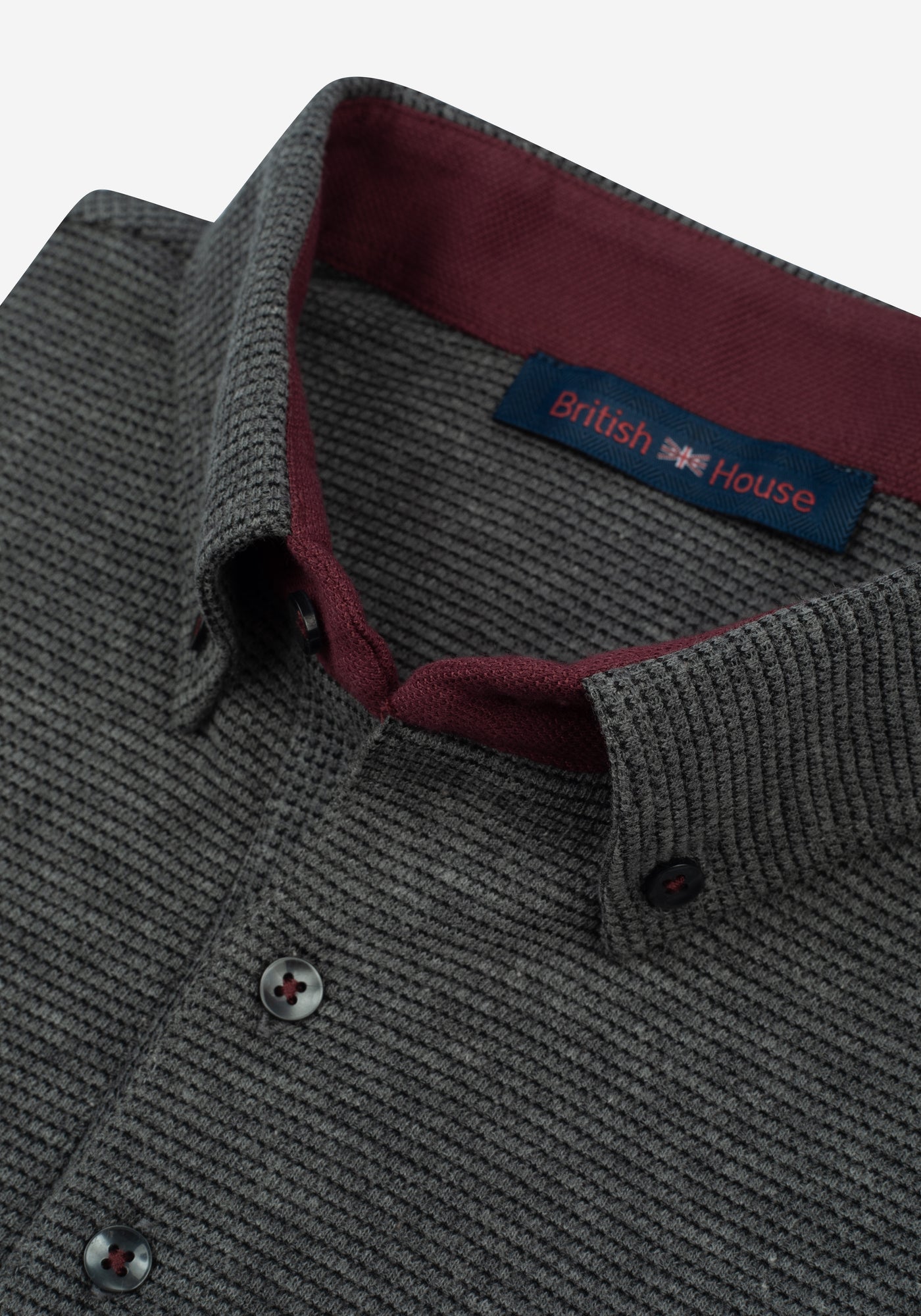 Jet Grey Cotton Waffle Polo Shirt