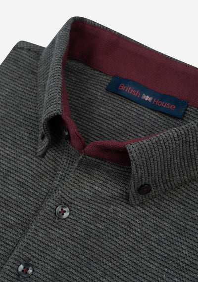 Jet Grey Cotton Waffle Polo Shirt