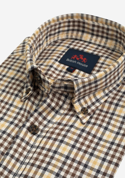 Sand Brown Washed Herringbone Melange Shirt
