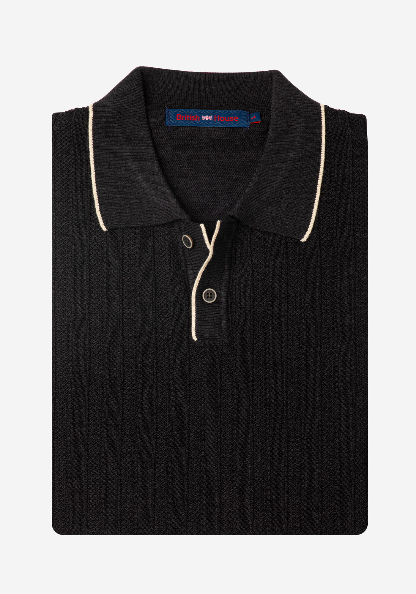 Coal Black Stripe Knitted Polo Shirt
