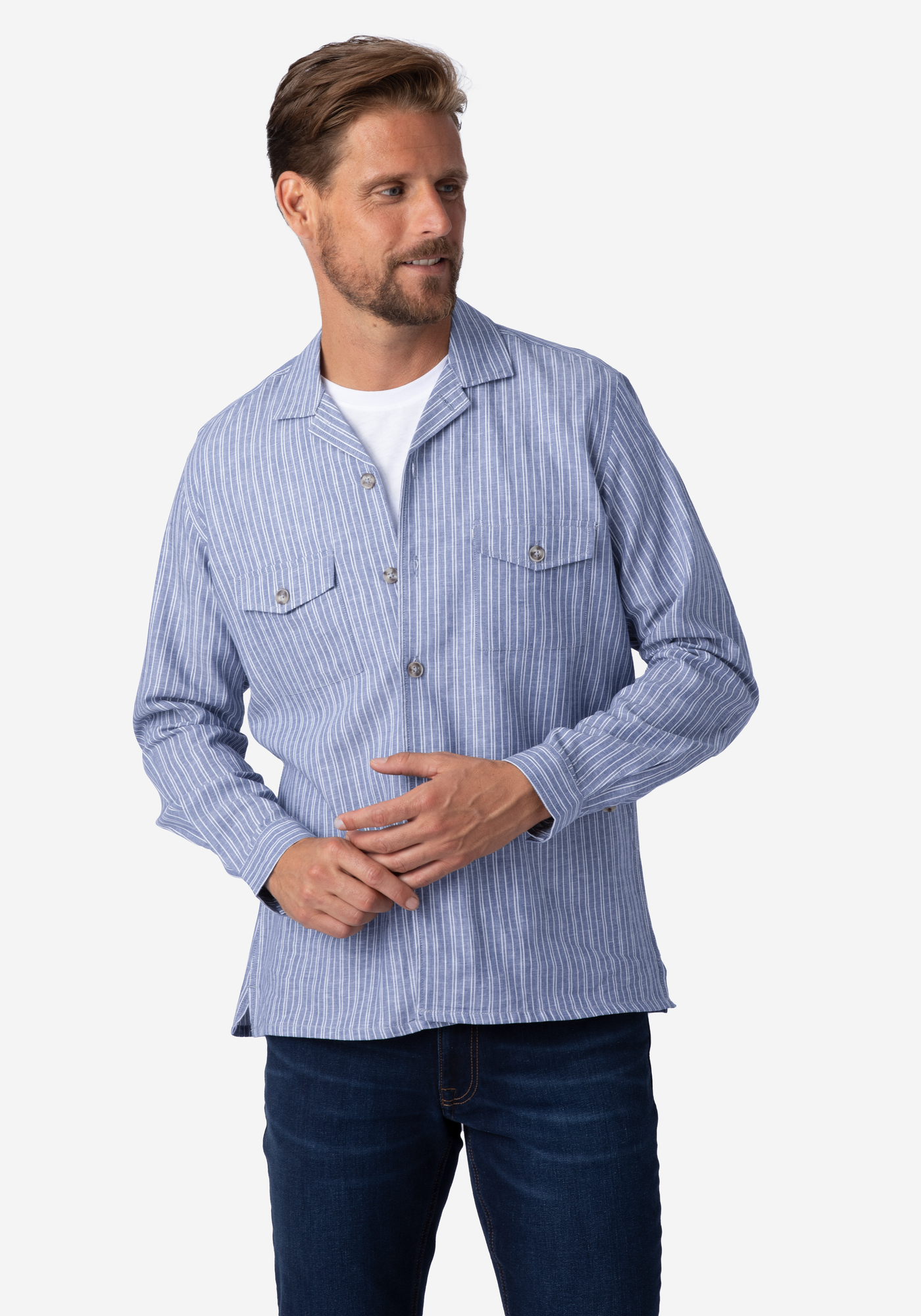 Light Pastel Blue Stripe Linen Overshirt