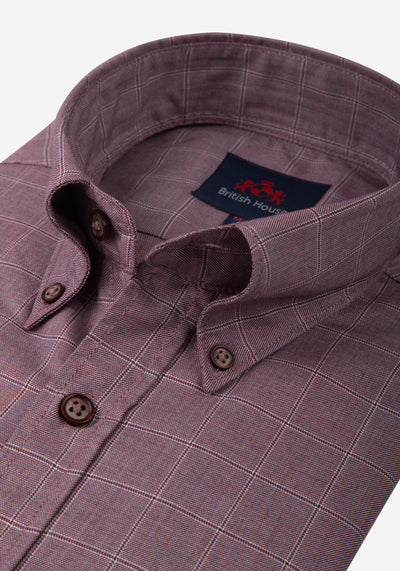 Faded Burgundy Plaid Washed Twill Melange Shirt