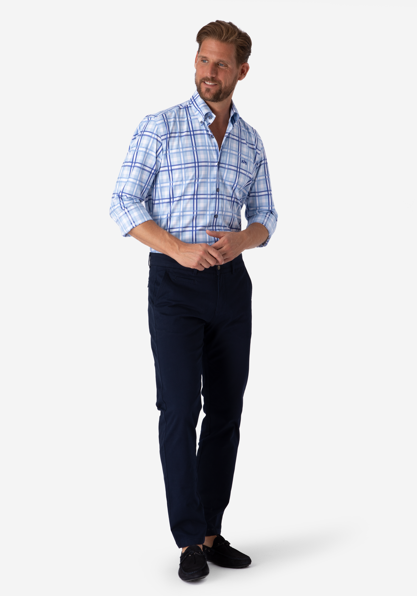 Deep Blue Checked Poplin Shirt