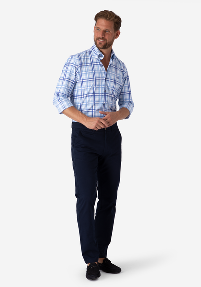 Deep Blue Checked Poplin Shirt