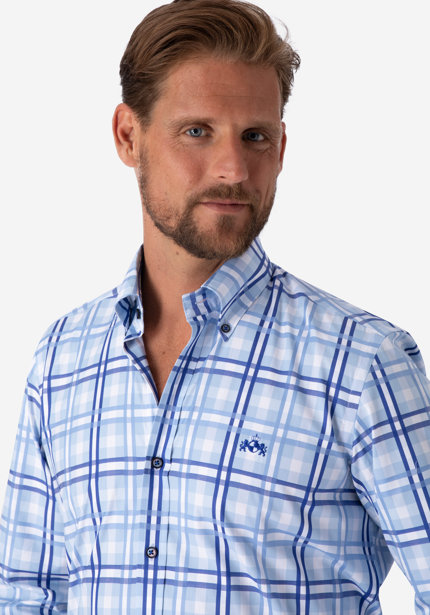 Deep Blue Checked Poplin Shirt