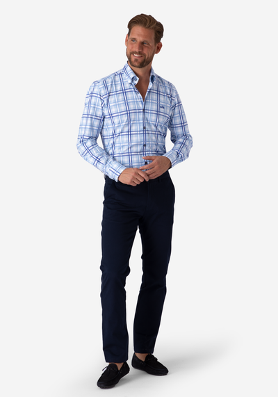 Deep Blue Checked Poplin Shirt