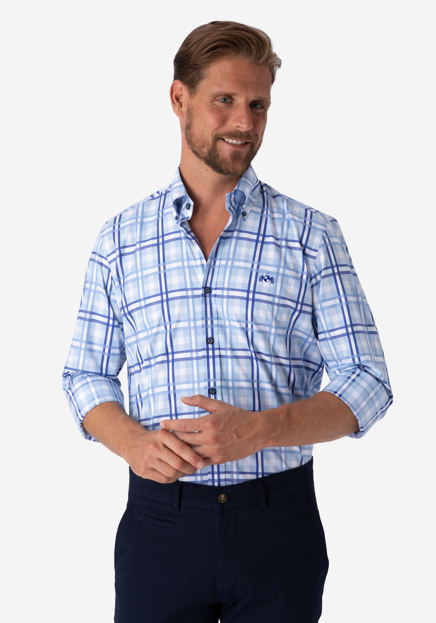 Deep Blue Checked Poplin Shirt