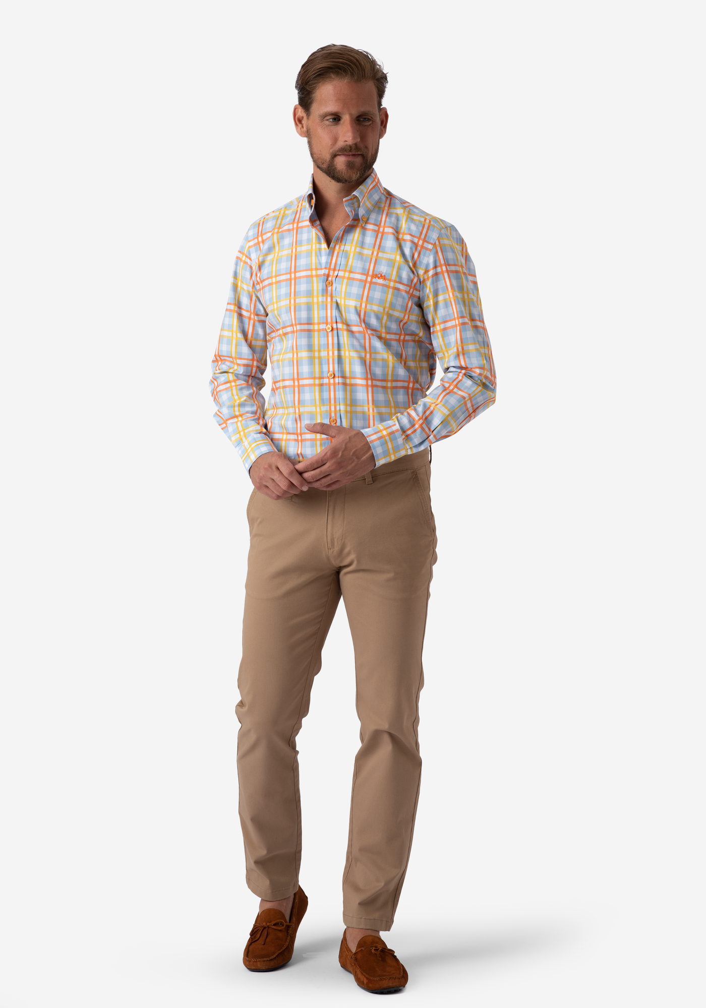 Yellow Orange Checked Poplin Shirt