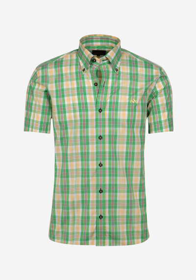 Green Yellow Checked Poplin Shirt - Short Sleeve