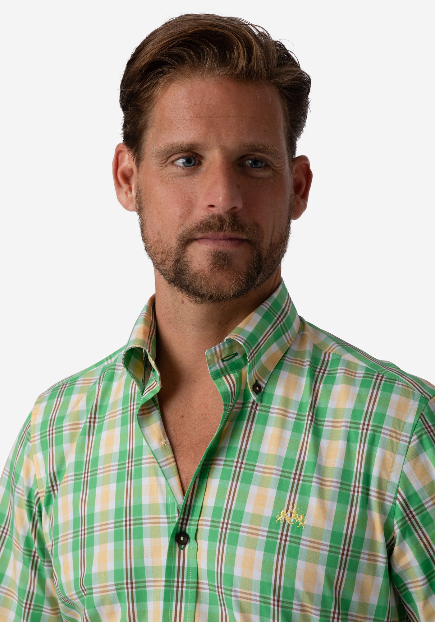 Green Yellow Checked Poplin Shirt - Short Sleeve