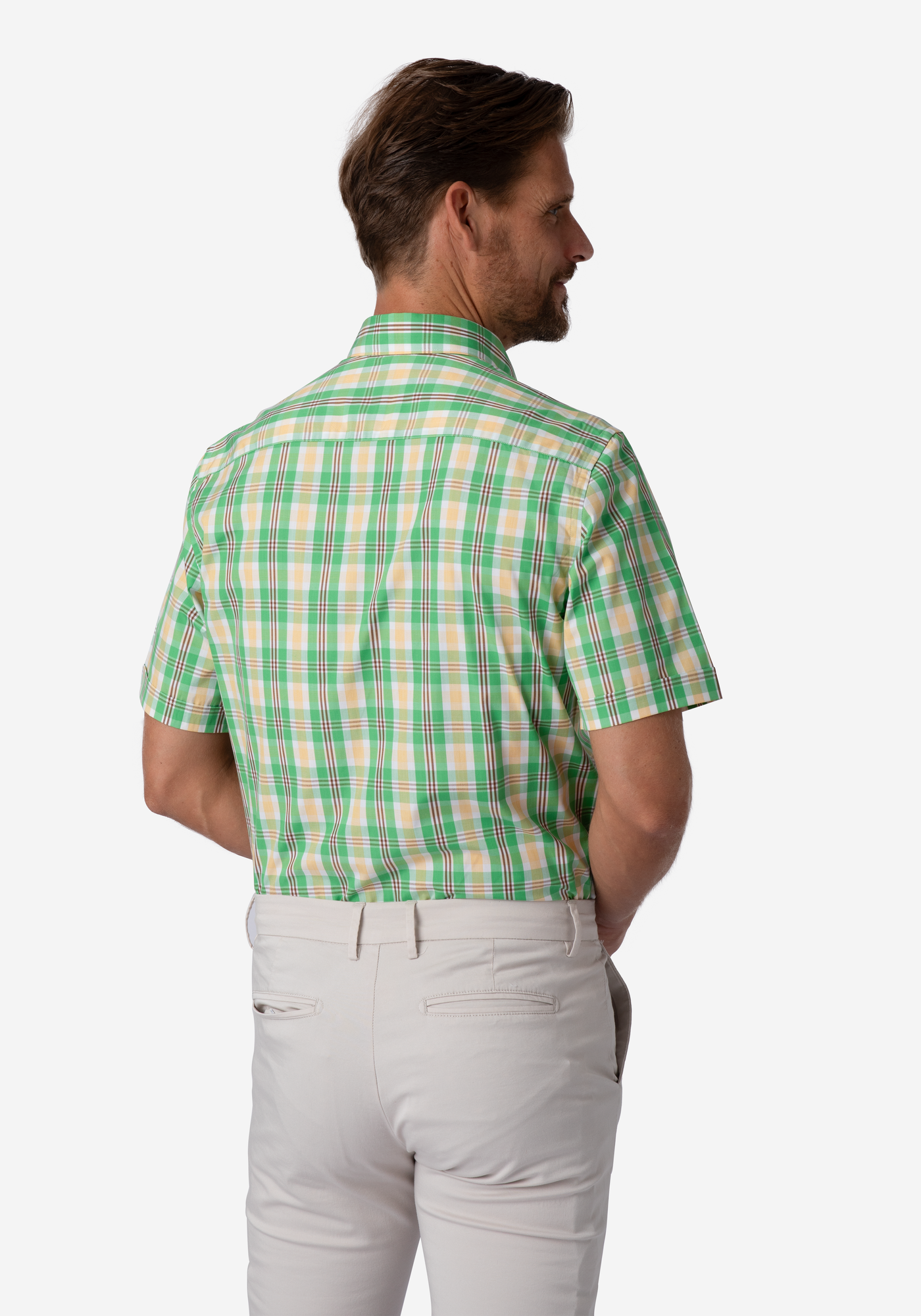 Green Yellow Checked Poplin Shirt - Short Sleeve