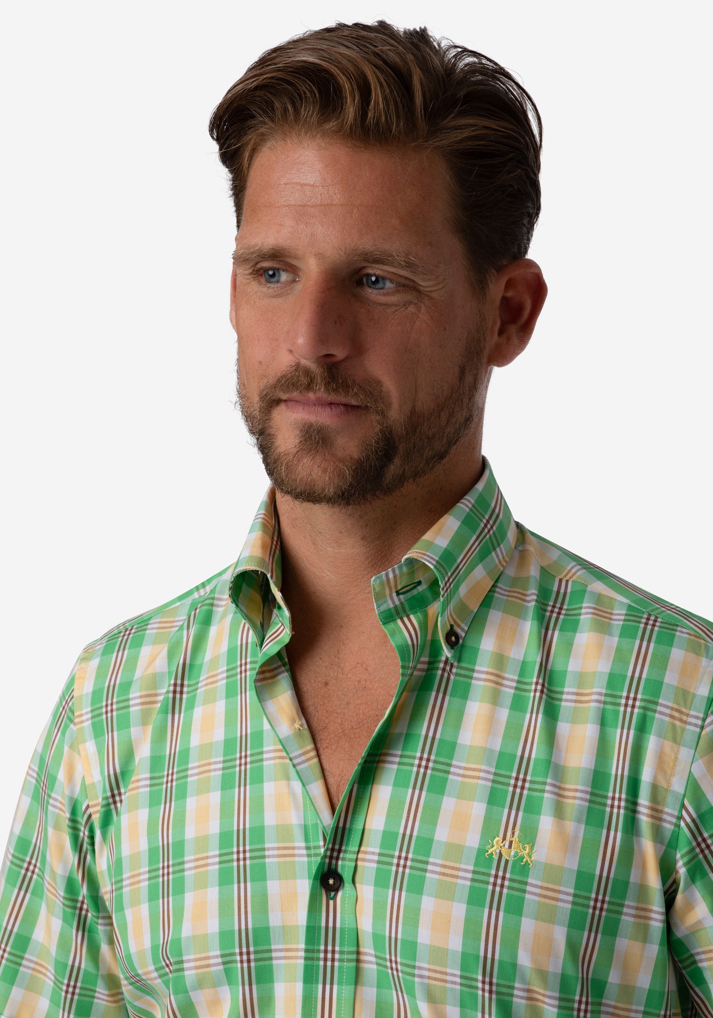 Green Yellow Checked Poplin Shirt - Short Sleeve