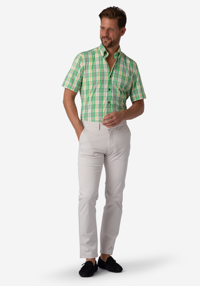 Green Yellow Checked Poplin Shirt - Short Sleeve