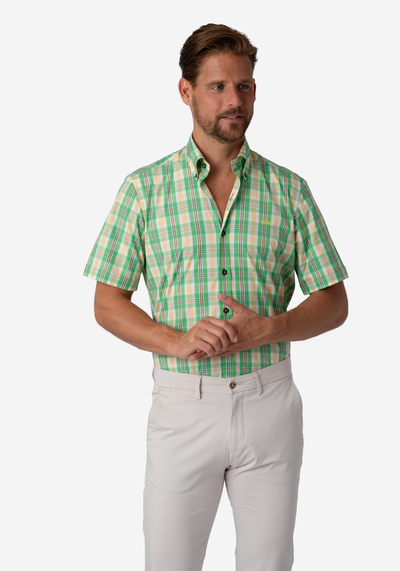 Green Yellow Checked Poplin Shirt - Short Sleeve
