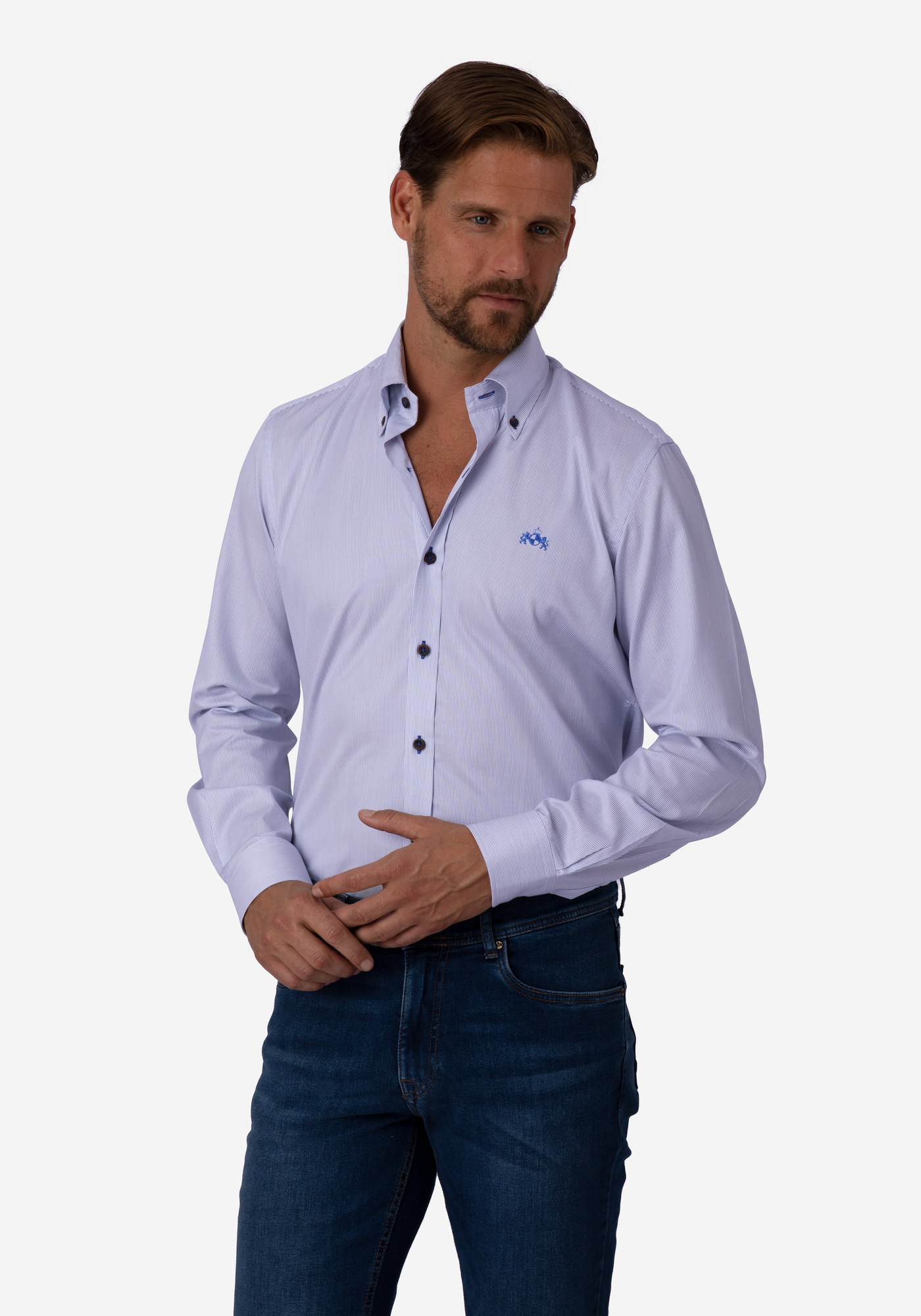 Metallic Blue Stripe Fine Twill Shirt