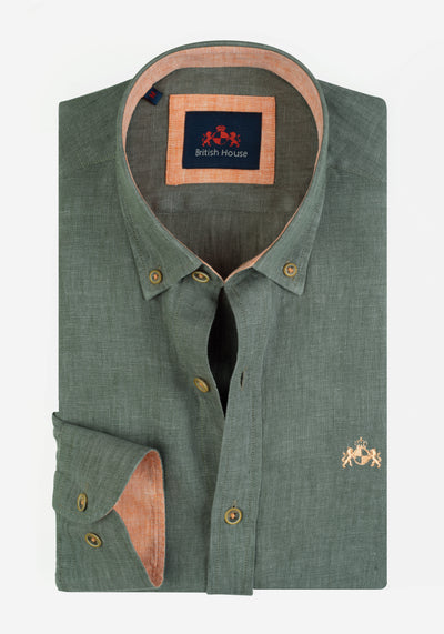 Pine Green Belgian Linen Shirt