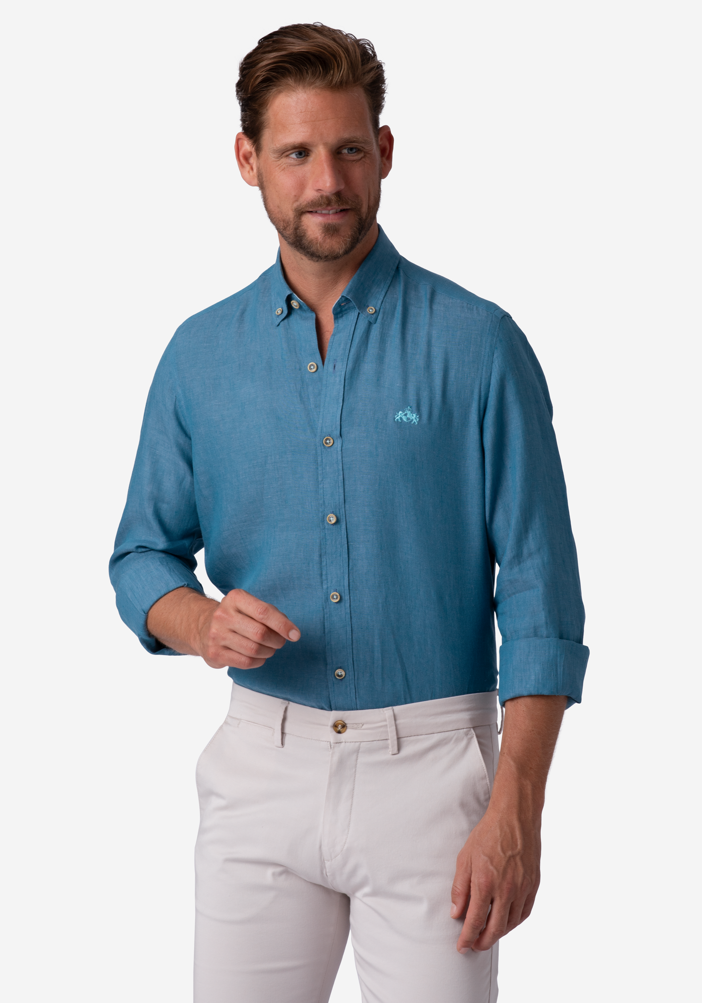 Deep Ocean Blue Belgian Linen Shirt