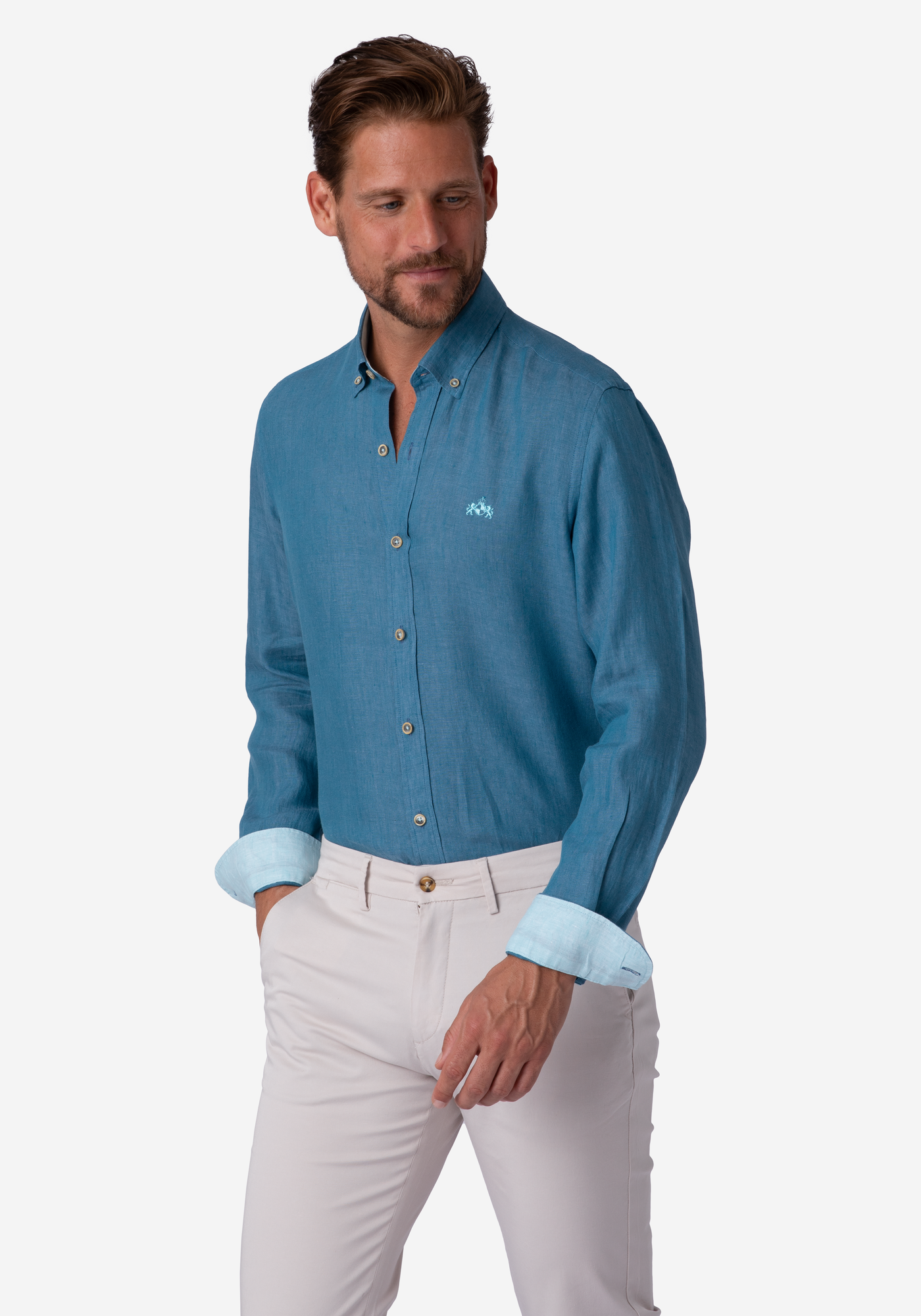 Deep Ocean Blue Belgian Linen Shirt