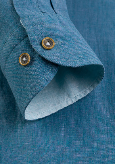 Deep Ocean Blue Belgian Linen Shirt