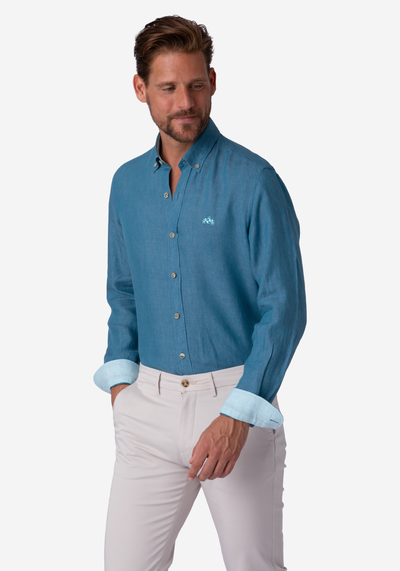 Deep Ocean Blue Belgian Linen Shirt