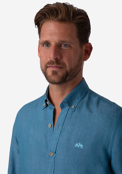 Deep Ocean Blue Belgian Linen Shirt