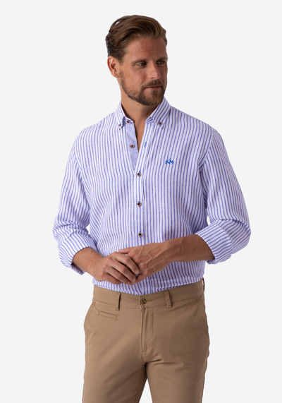 Marine Blue Stripe Belgian Linen Shirt
