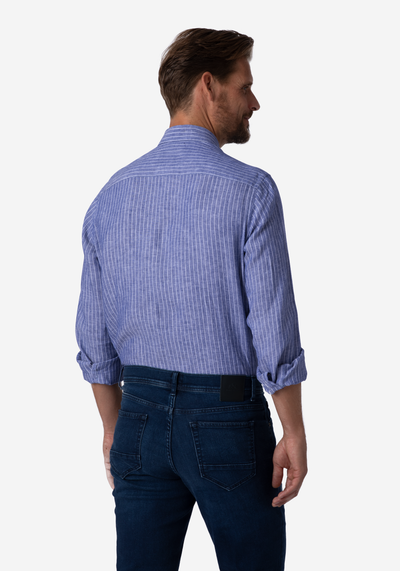 Dim Royal Blue Stripe Belgian Linen Shirt
