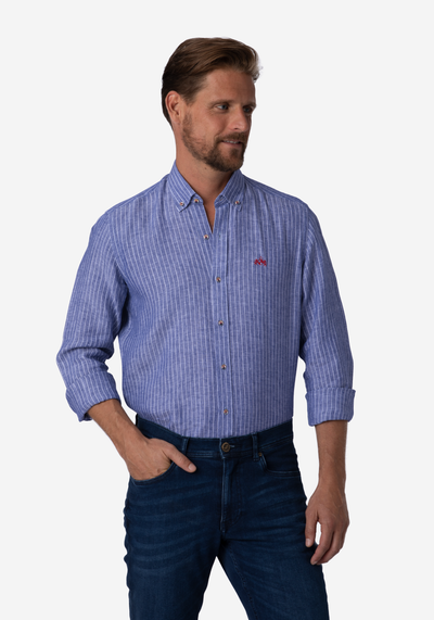 Dim Royal Blue Stripe Belgian Linen Shirt