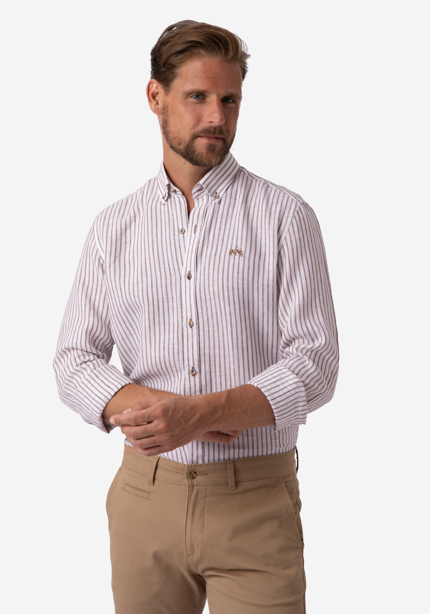 Coffee Brown Stripe Belgian Linen Shirt