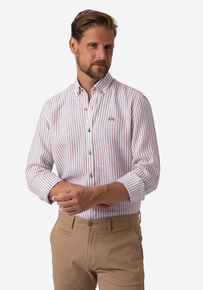 Coffee Brown Stripe Belgian Linen Shirt