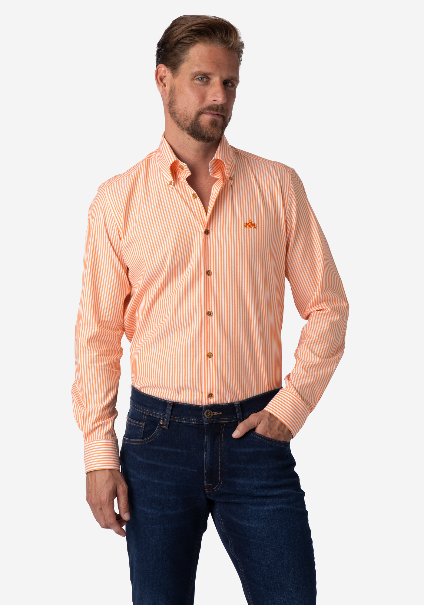 Blaze Orange Stripe Two-Ply Oxford Shirt