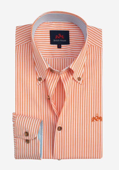 Blaze Orange Stripe Two-Ply Oxford Shirt