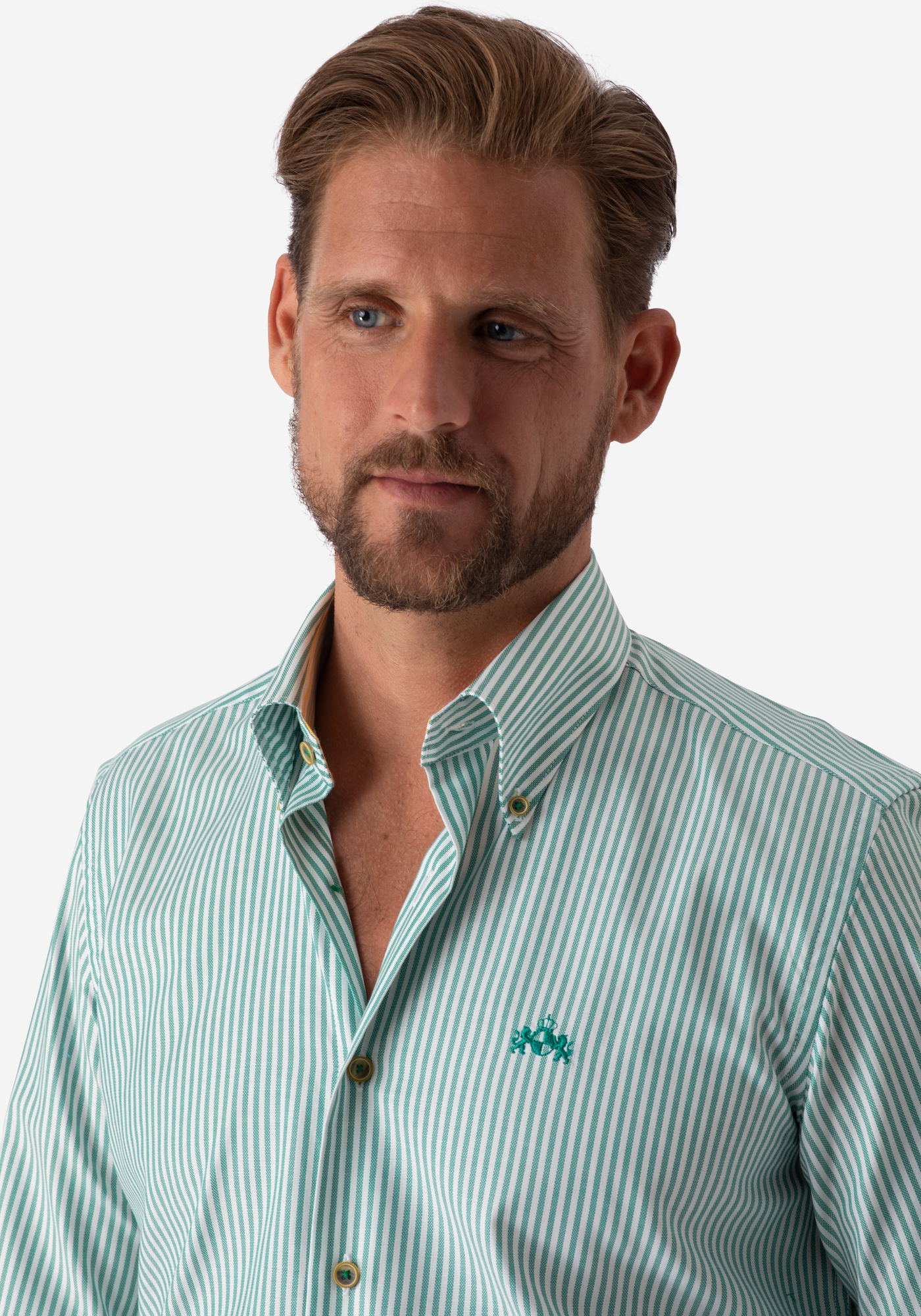 Jade Green Stripe Two-Ply Oxford Shirt