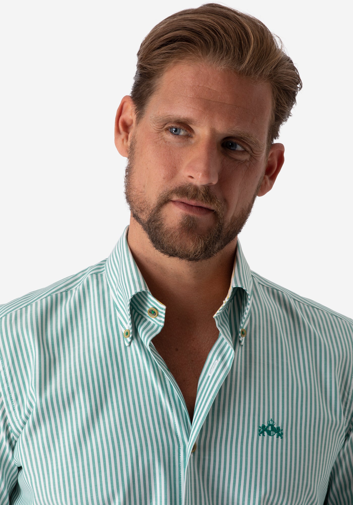 Jade Green Stripe Two-Ply Oxford Shirt
