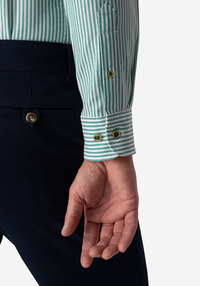 Jade Green Stripe Two-Ply Oxford Shirt