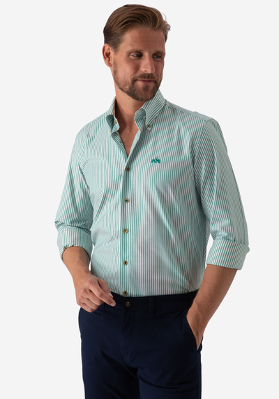 Jade Green Stripe Two-Ply Oxford Shirt
