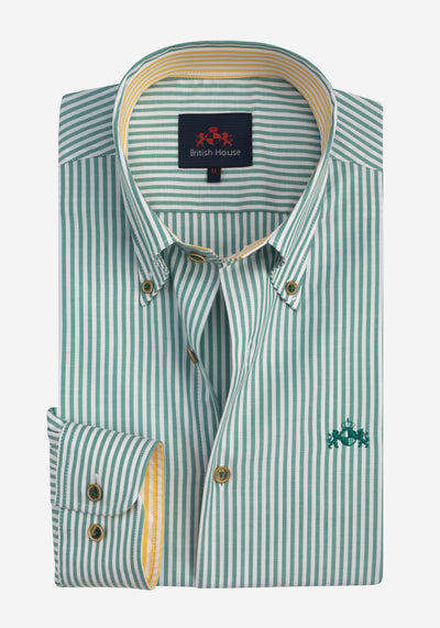 Jade Green Stripe Two-Ply Oxford Shirt