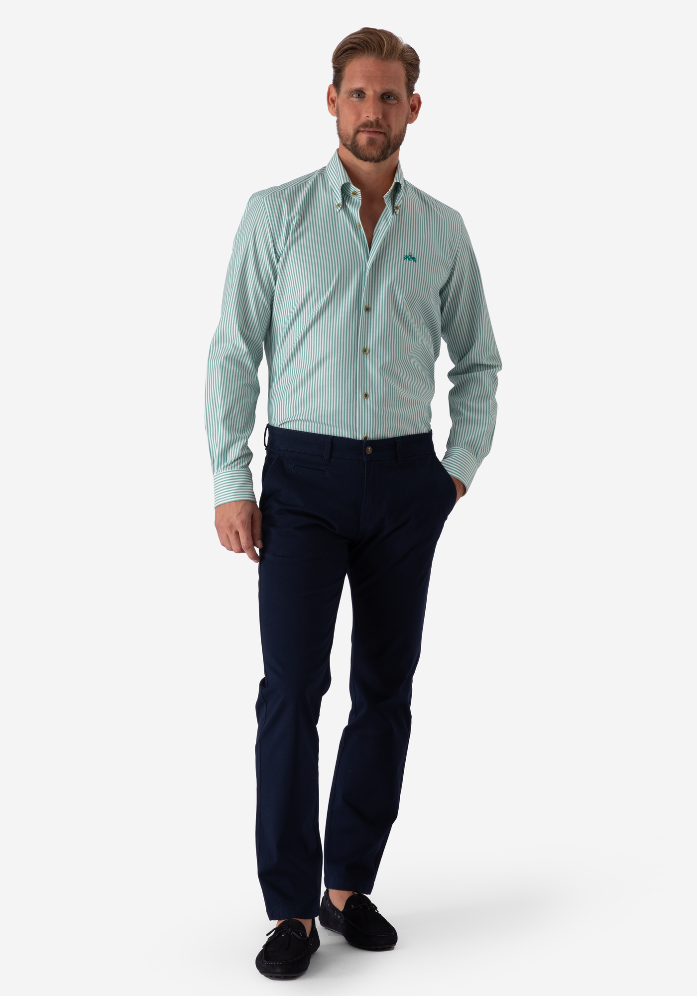 Jade Green Stripe Two-Ply Oxford Shirt