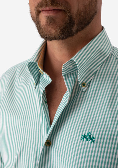 Jade Green Stripe Two-Ply Oxford Shirt