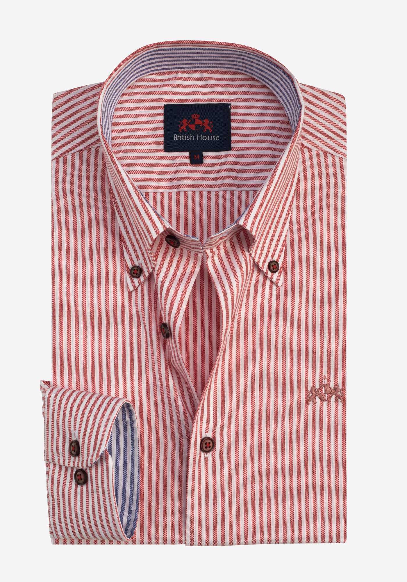 Burnt Red Stripe Two-Ply Oxford Shirt