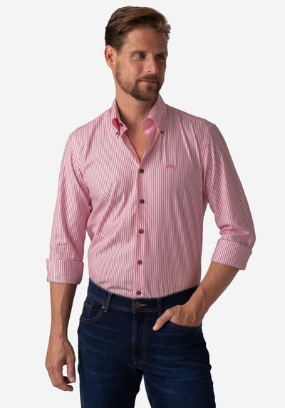 French Pink Stripe Two-Ply Oxford Shirt