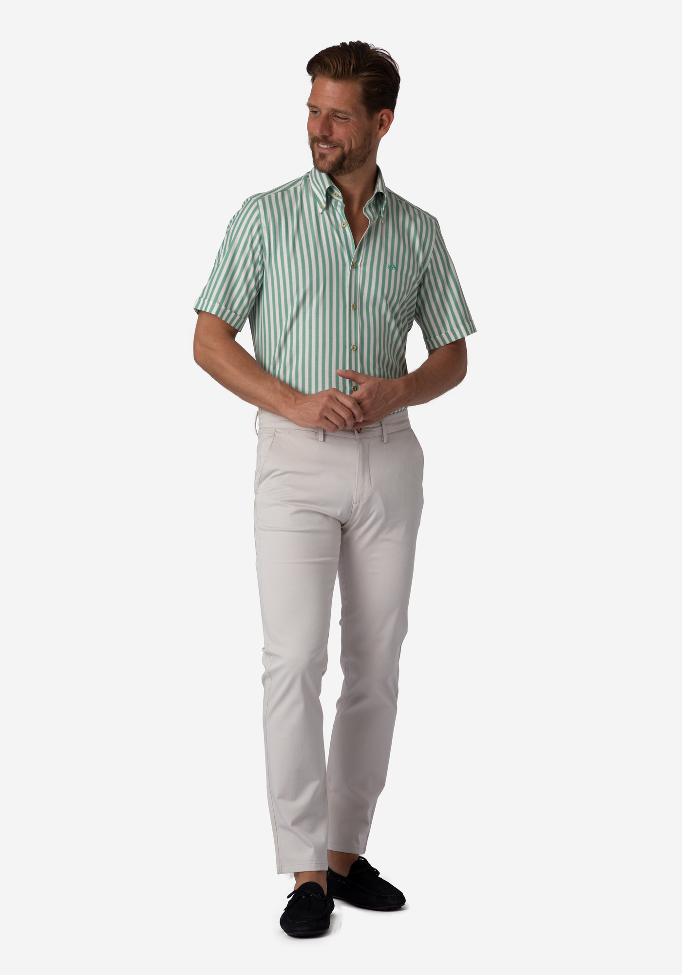 Cactus Green Stripe Basket Weave Shirt - Short Sleeve