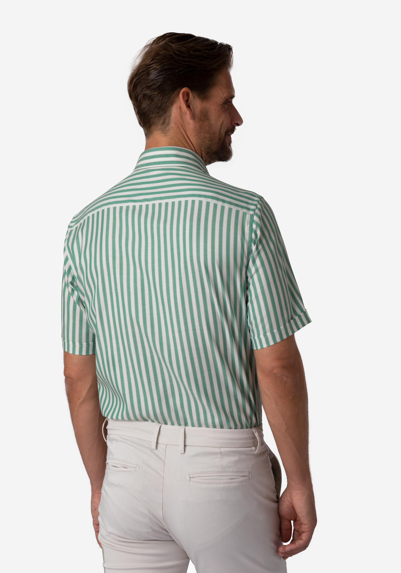 Cactus Green Stripe Basket Weave Shirt - Short Sleeve