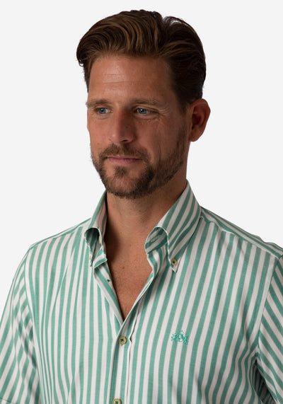 Cactus Green Stripe Two-Ply Oxford Shirt - Short Sleeve