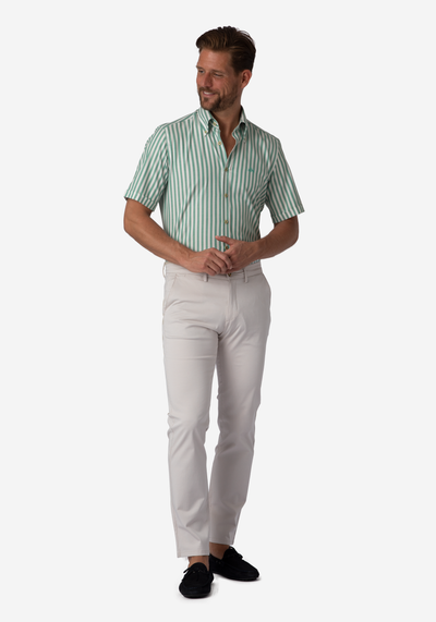 Cactus Green Stripe Basket Weave Shirt - Short Sleeve