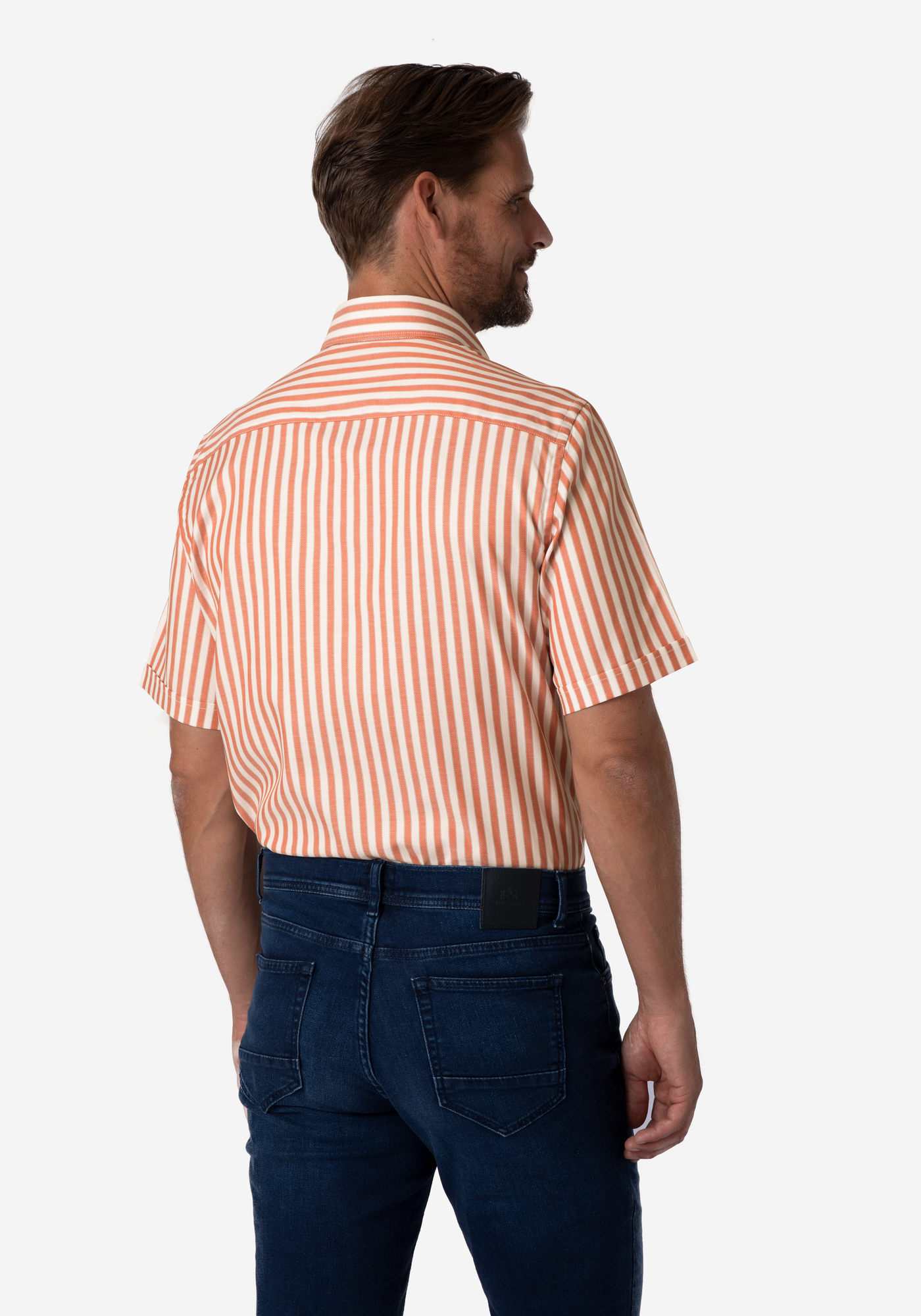 Solar Orange Stripe Two-Ply Oxford Shirt - Short Sleeve