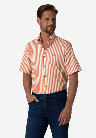 Solar Orange Stripe Basket Weave Shirt - Short Sleeve